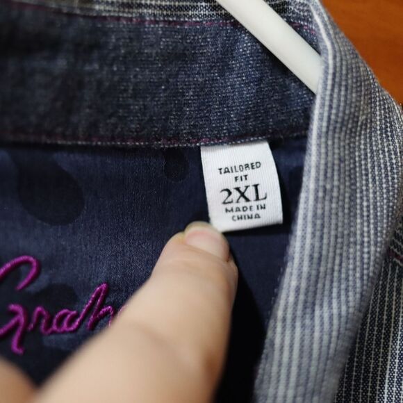 Robert Graham Blue Gray Pin Stripe Camo Flip Cuff Sleeves Button Down Shirt 2X - Picture 16 of 16